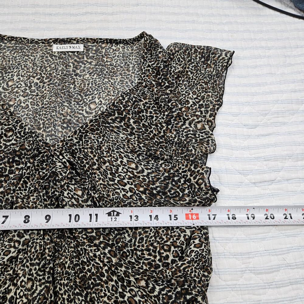 Y2k Leopard Print Top Sheer Ruched Sides Bow Detail - Size Large - Picture 4 of 5
